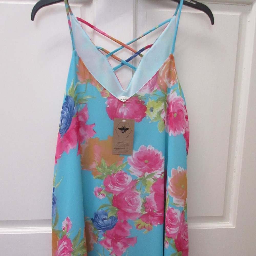 Adrienne Azure Adventure Dress w/crisscross straps